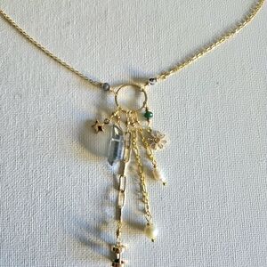 3/$30 Quartz Pearl Gold Charm Necklace with Star and Flower Accents